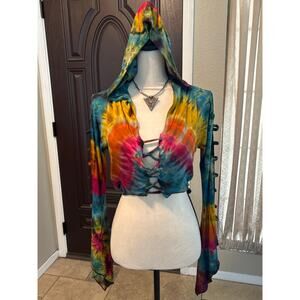Tie Dye Hooded Festival Top and Boho Necklace BUNDLE
